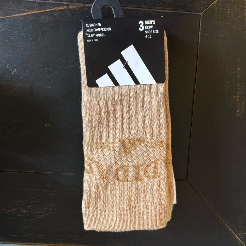 ADIDAS M FOUNDATION SPORT 3-PACK CREW SOCKS Beige White Black NEW
